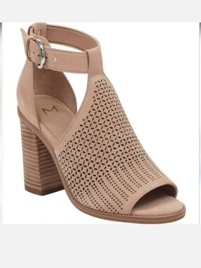 Marc Fisher LTD Vixen Taupe Cutout Suede Perforated Block Heel Sandals Shoes